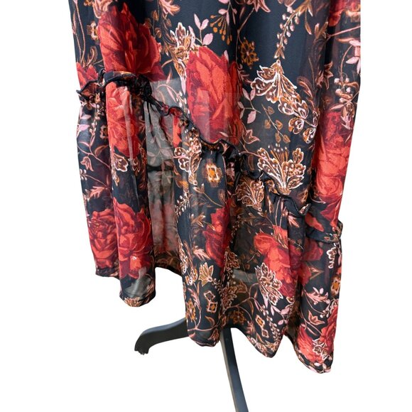 Maurices Y2K Dark Floral Romantic Fairy Whimsygoth Babydoll sheer dress Size S - Picture 2 of 12